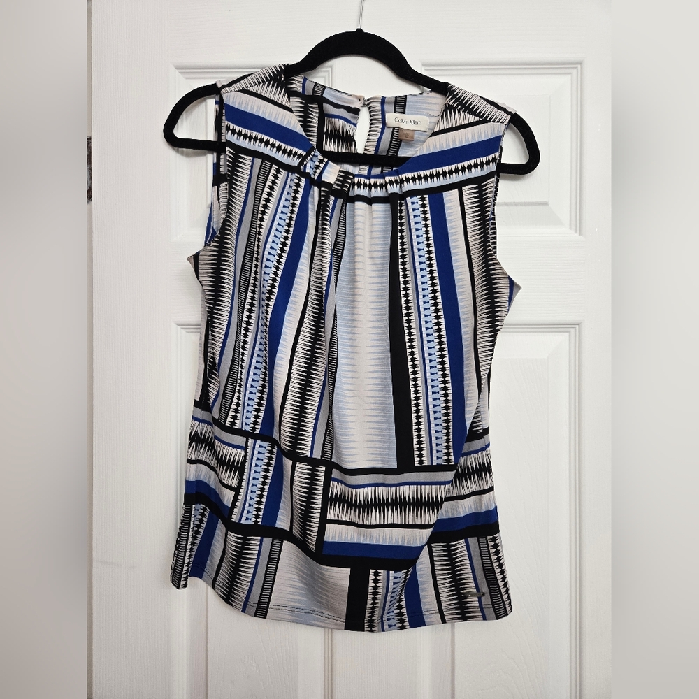 Calvin Klein Blue and Black Patterned Blouse